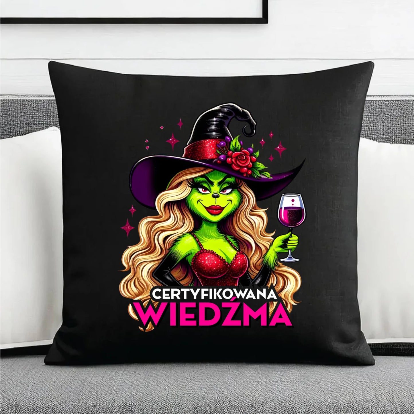 Poduszka dekoracyjna - Certyfikowana wiedźma - śmieszna HL13 - StoryCups.pl