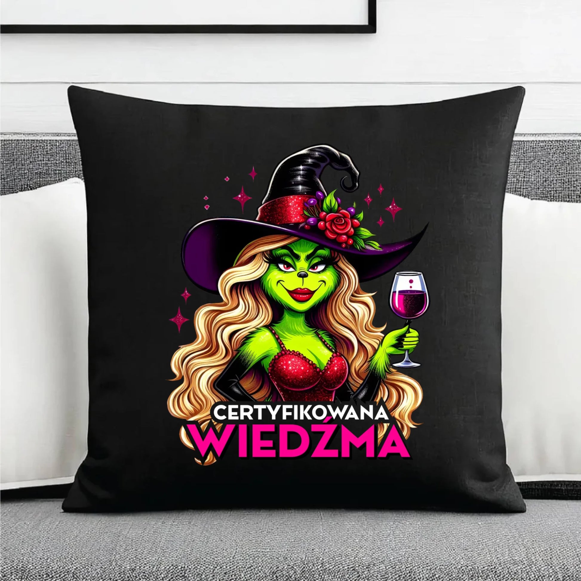 Poduszka dekoracyjna - Certyfikowana wiedźma - śmieszna HL13 - StoryCups.pl