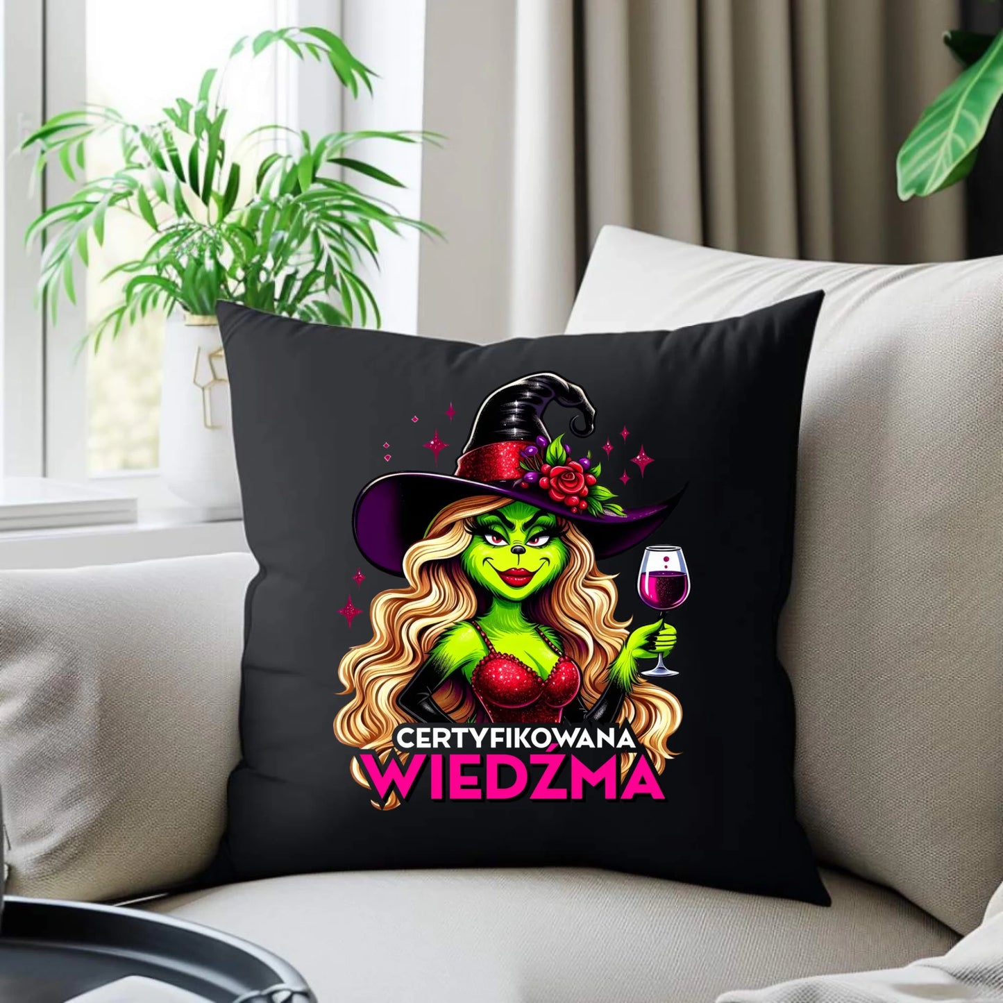 Poduszka dekoracyjna - Certyfikowana wiedźma - śmieszna HL13 - StoryCups.pl