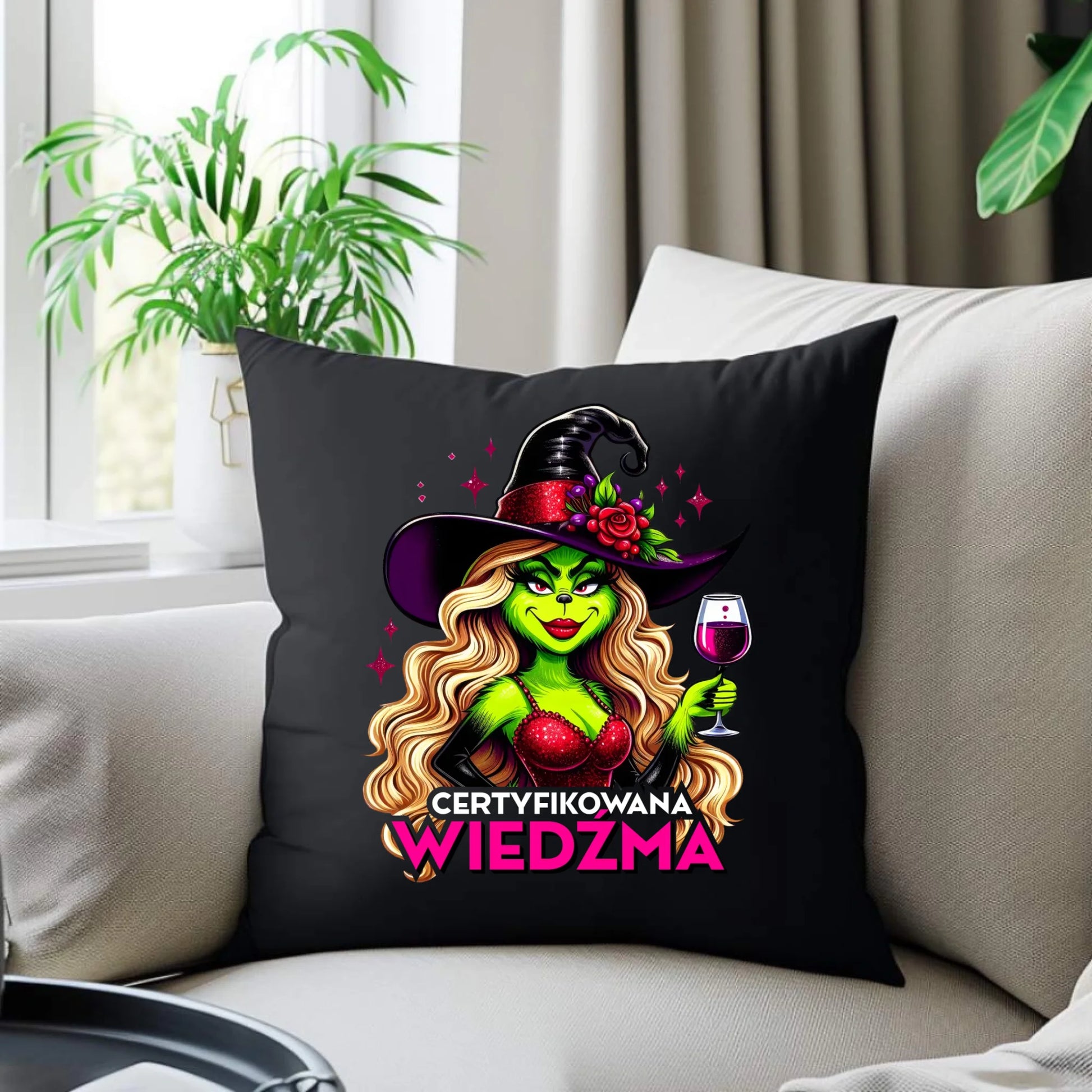 Poduszka dekoracyjna - Certyfikowana wiedźma - śmieszna HL13 - StoryCups.pl