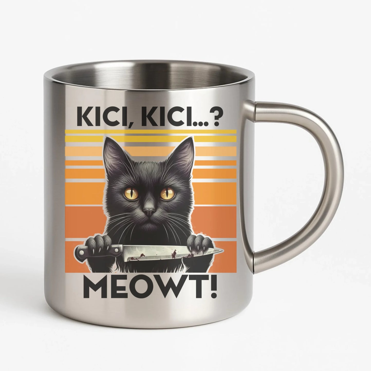 Kubek metalowy - Kot z nożem - Kici, kici... MEOWT! HL17 - StoryCups.pl