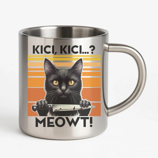Kubek metalowy - Kot z nożem - Kici, kici... MEOWT! HL17 - StoryCups.pl