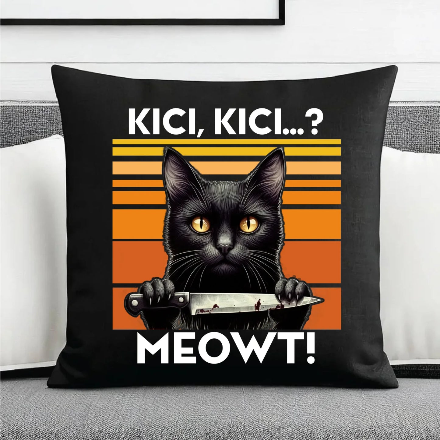 Poduszka dekoracyjna - Kot z nożem - Kici, kici... MEOWT! HL17 - StoryCups.pl