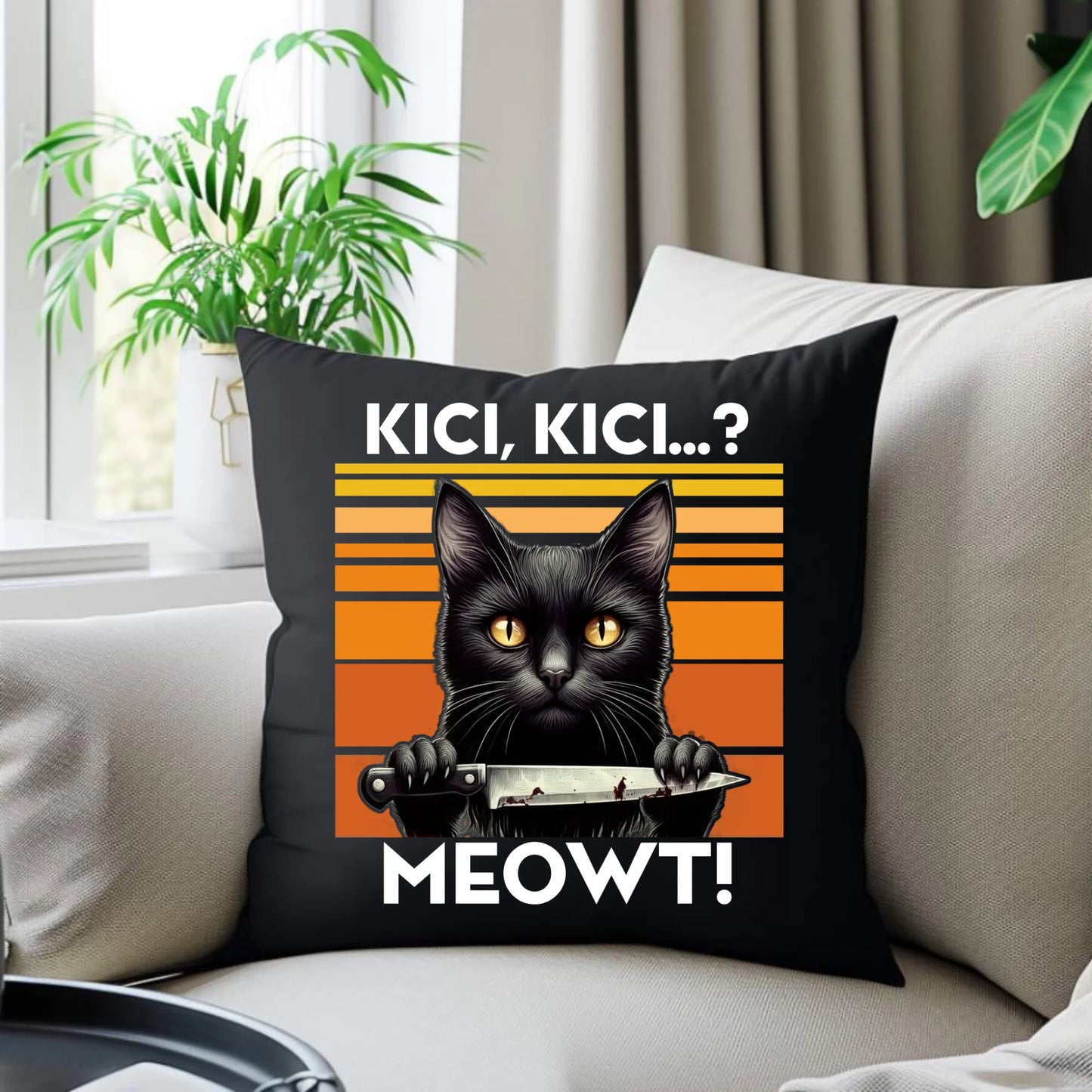 Poduszka dekoracyjna - Kot z nożem - Kici, kici... MEOWT! HL17 - StoryCups.pl