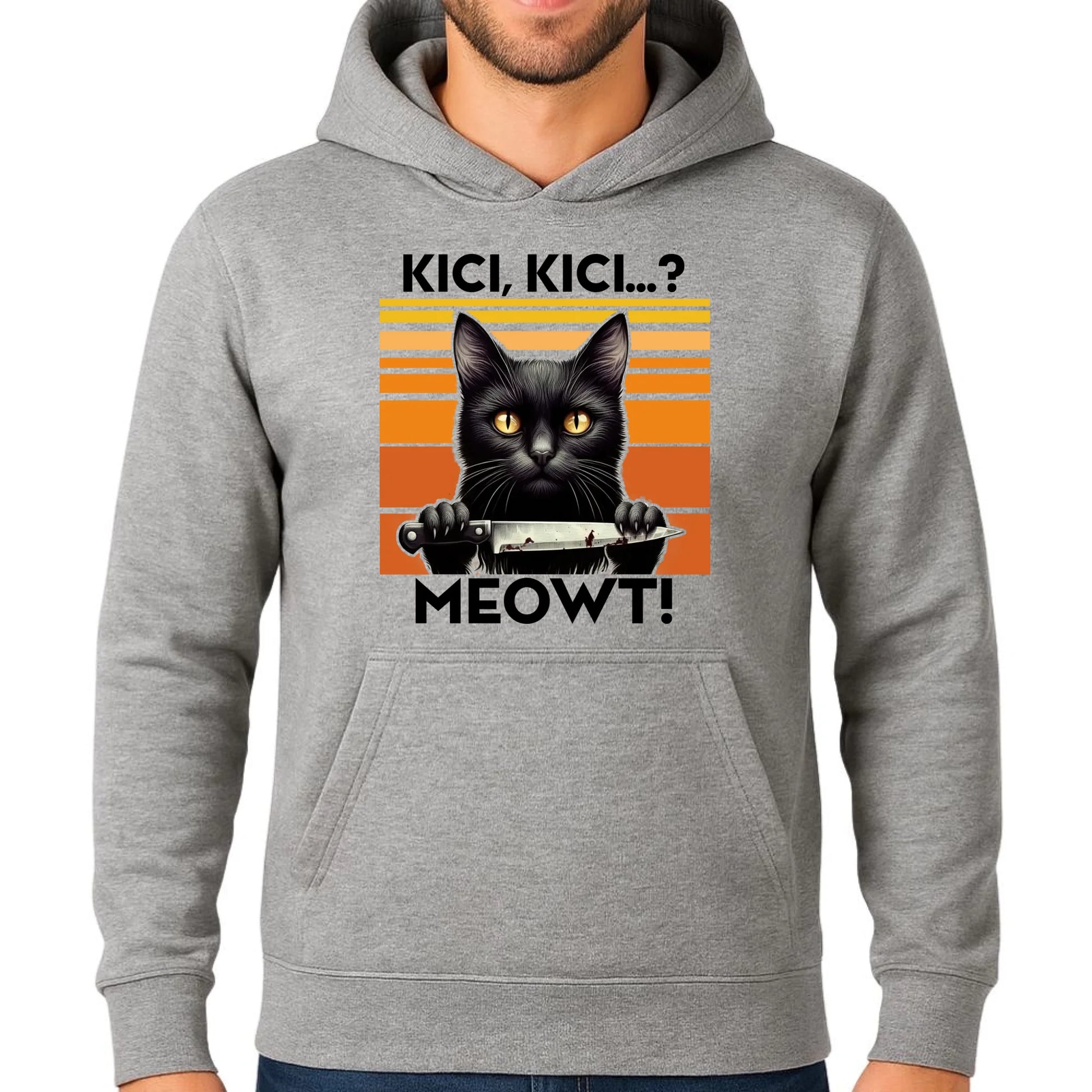 Bluza męska z kapturem - Kot z nożem - Kici, kici... MEOWT! HL17 - StoryCups.pl