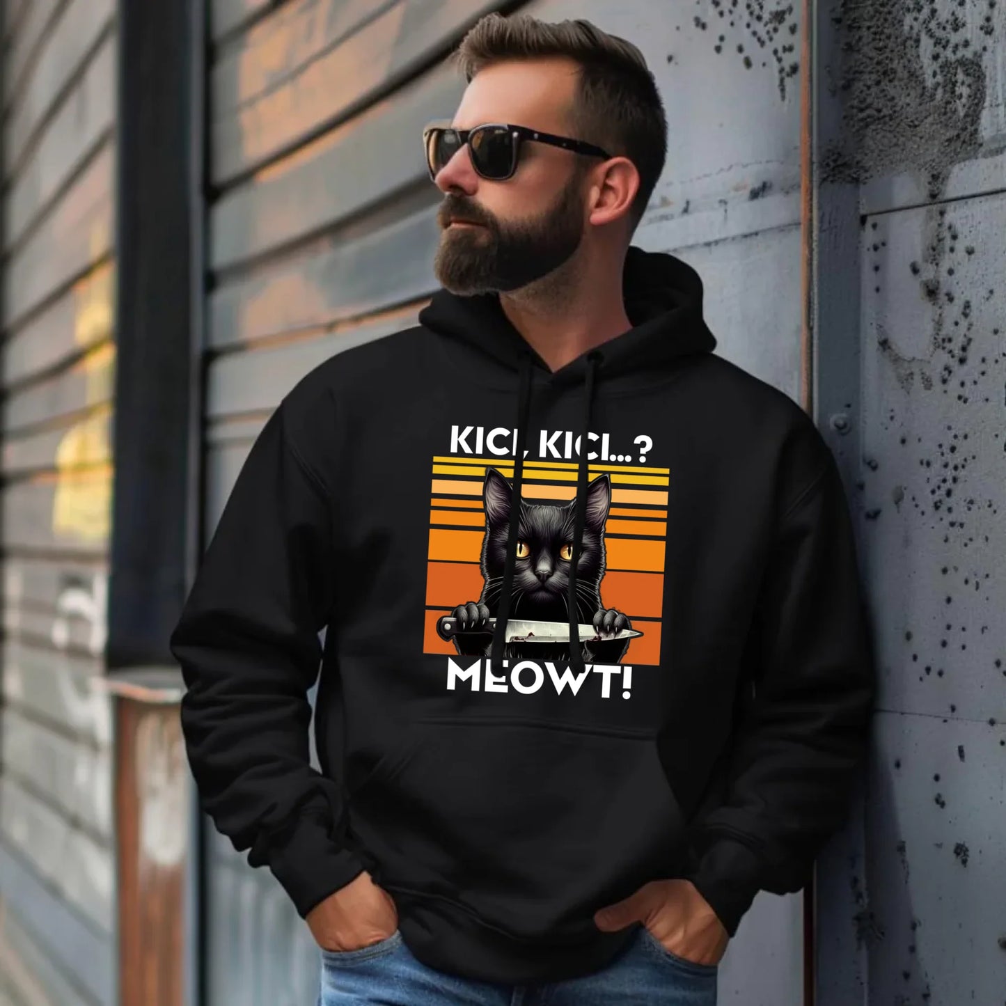 Bluza męska z kapturem - Kot z nożem - Kici, kici... MEOWT! HL17 - StoryCups.pl