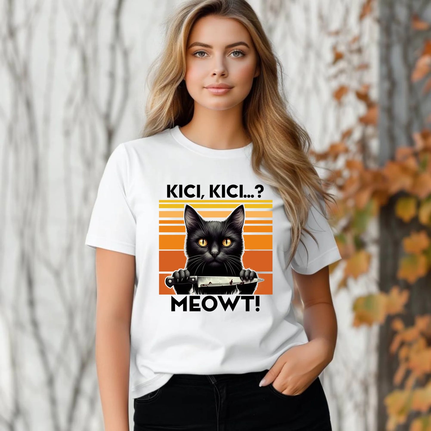 Koszulka damska - Kot z nożem - Kici, kici... MEOWT! HL17 - StoryCups.pl