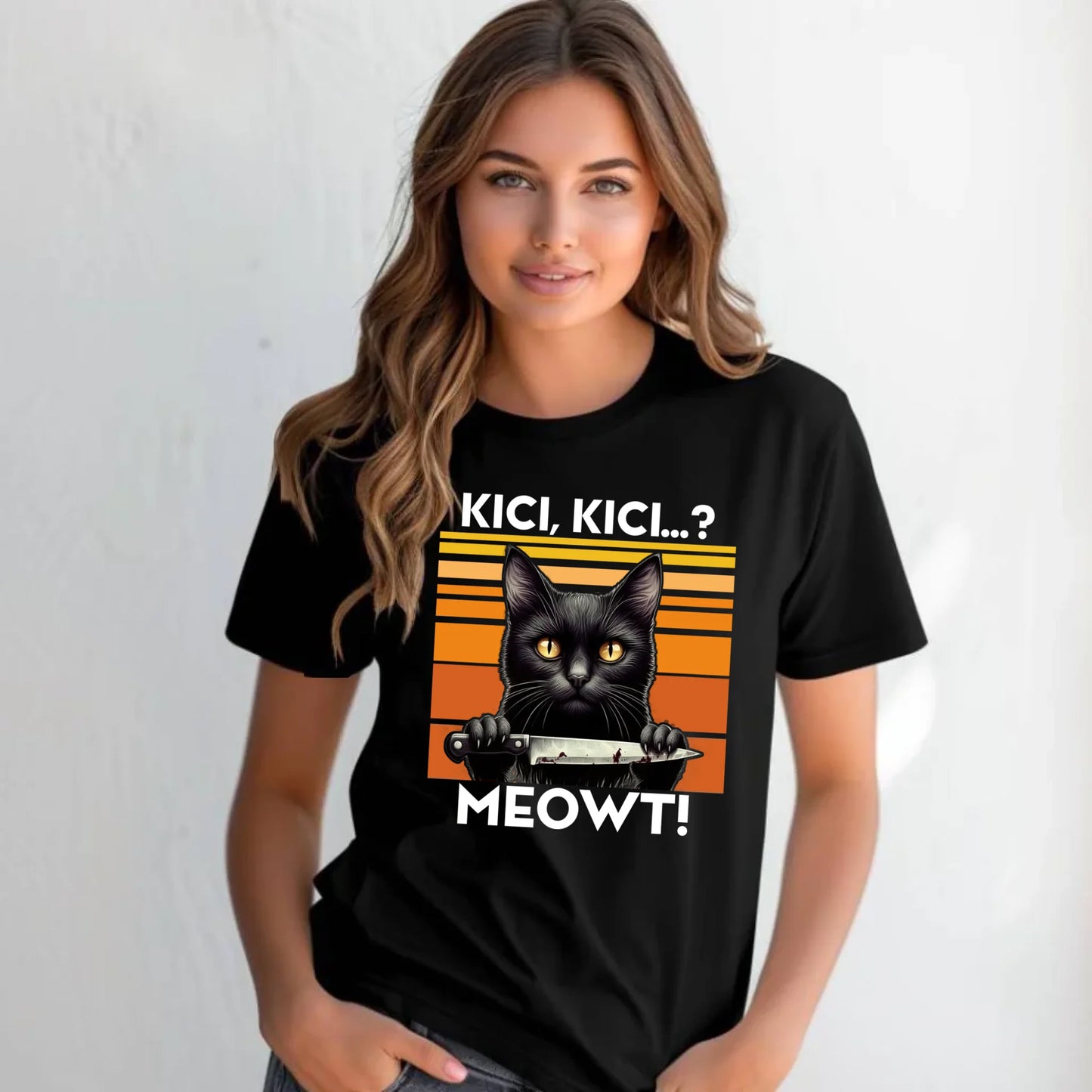 Koszulka damska - Kot z nożem - Kici, kici... MEOWT! HL17 - StoryCups.pl