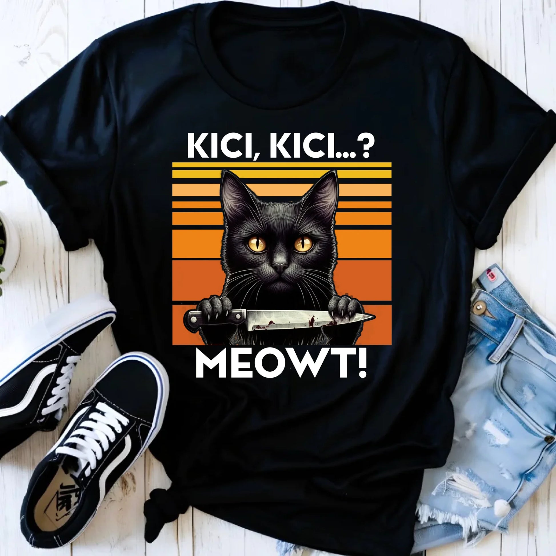 Koszulka damska - Kot z nożem - Kici, kici... MEOWT! HL17 - StoryCups.pl