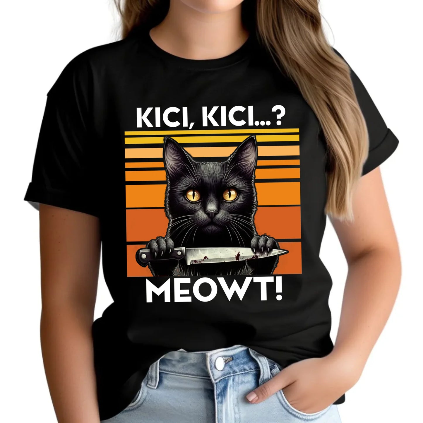 Koszulka damska - Kot z nożem - Kici, kici... MEOWT! HL17 - StoryCups.pl
