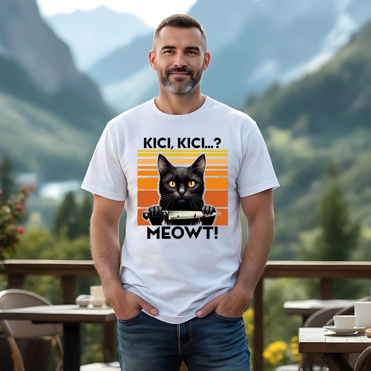 Koszulka męska - Kot z nożem - Kici, kici... MEOWT! HL17 - StoryCups.pl