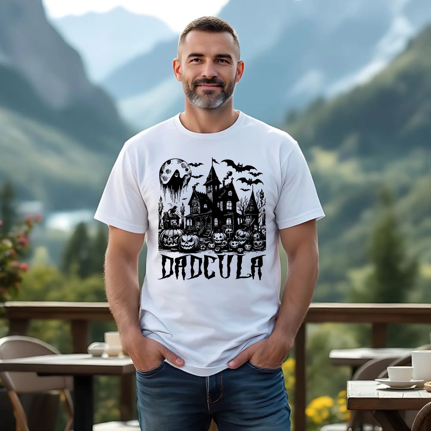 Koszulka męska halloweenowa dla taty - Upiorny dom - Dadcula HL19 - StoryCups.pl