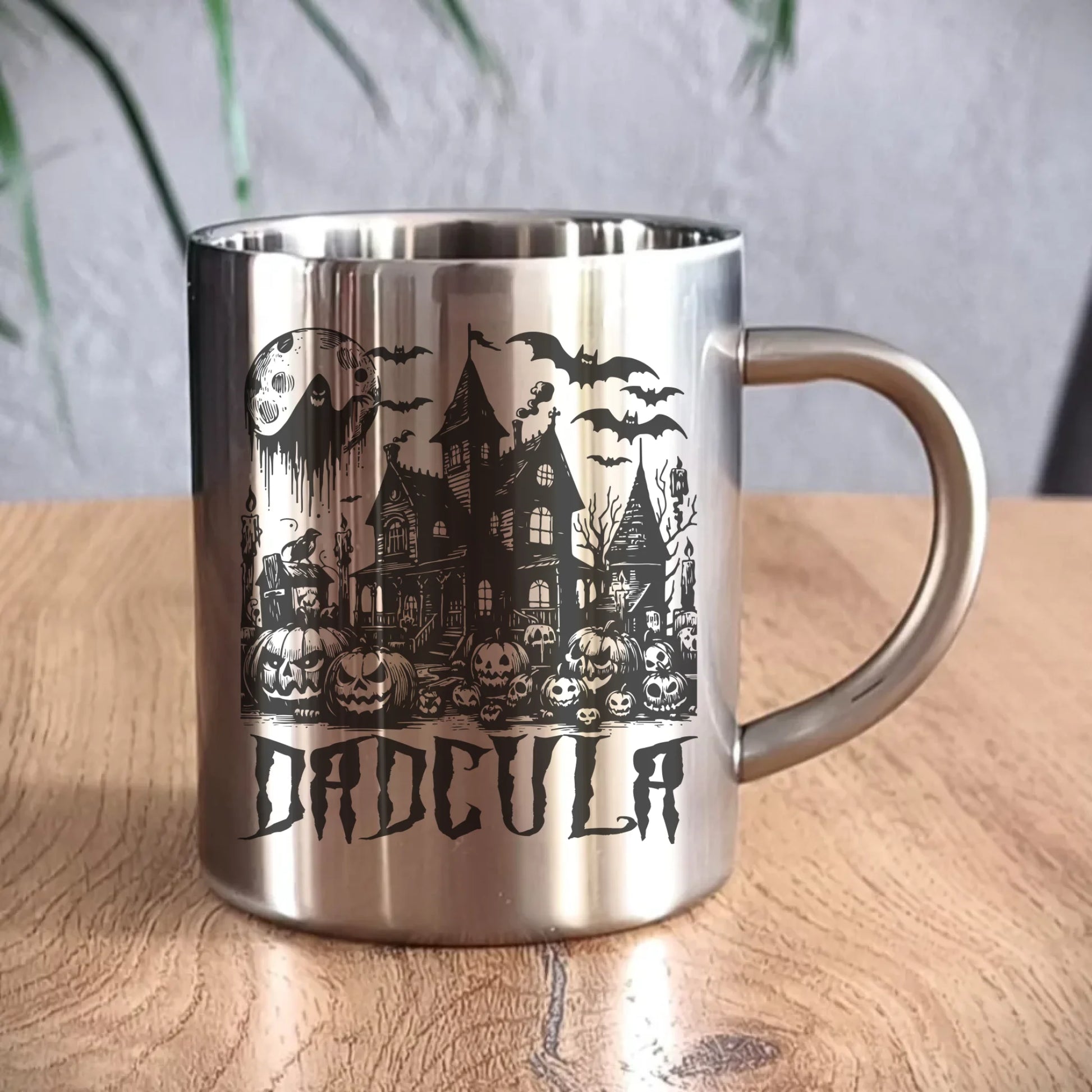 Kubek metalowy na Halloween dla taty - Upiorny dom - Dadcula HL19 - StoryCups.pl