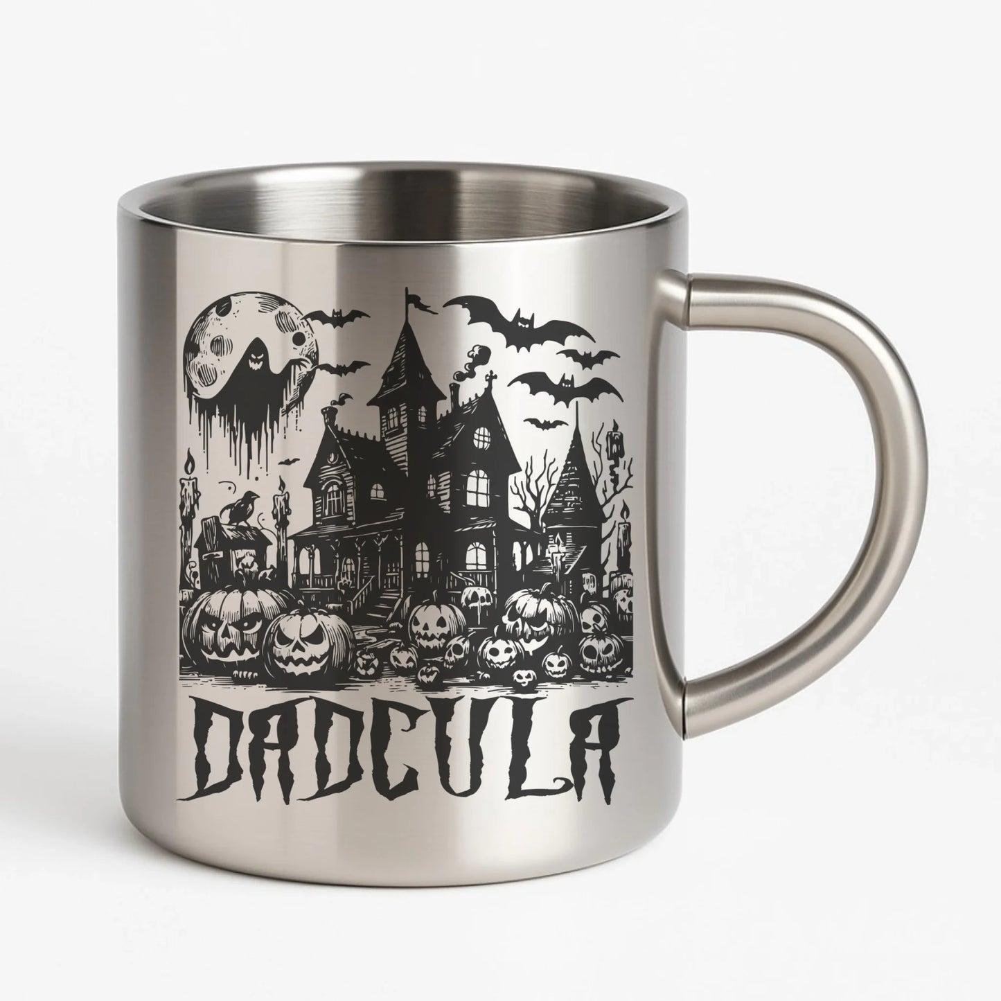 Kubek metalowy na Halloween dla taty - Upiorny dom - Dadcula HL19 - StoryCups.pl
