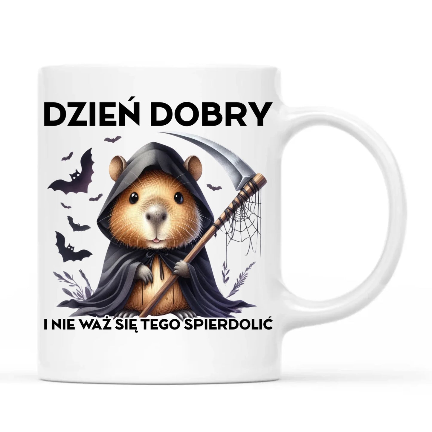 Kubek halloweenowy - Kapibara Żniwiarz - Dzień dobry - bez cenzury HL20 - StoryCups.pl