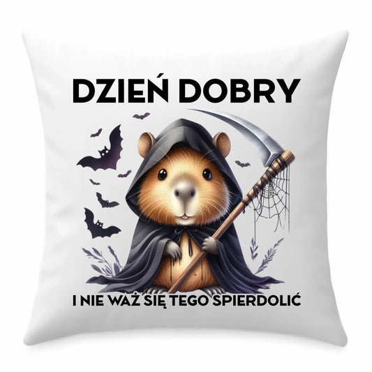 Poduszka halloweenowa - Kapibara Żniwiarz - Dzień dobry - bez cenzury HL20 - StoryCups.pl