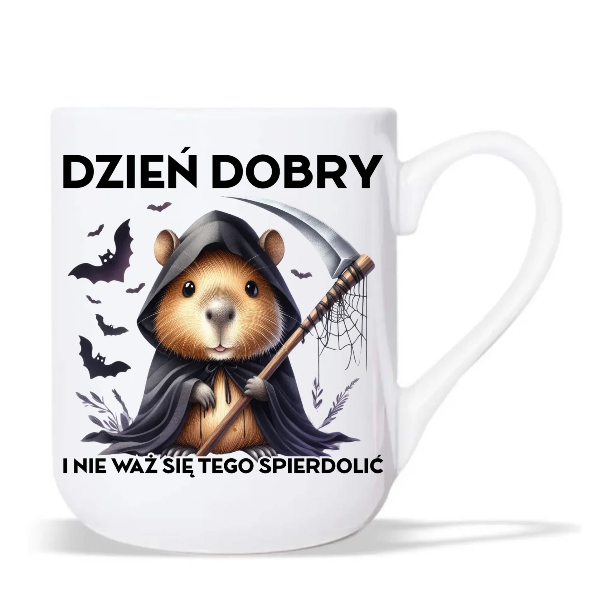 Kubek elegant halloweenowy - Kapibara Żniwiarz - Dzień dobry - bez cenzury HL20 - StoryCups.pl
