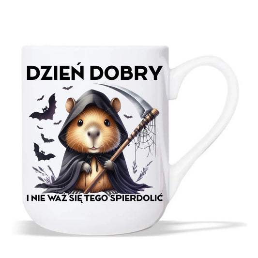 Kubek elegant halloweenowy - Kapibara Żniwiarz - Dzień dobry - bez cenzury HL20 - StoryCups.pl