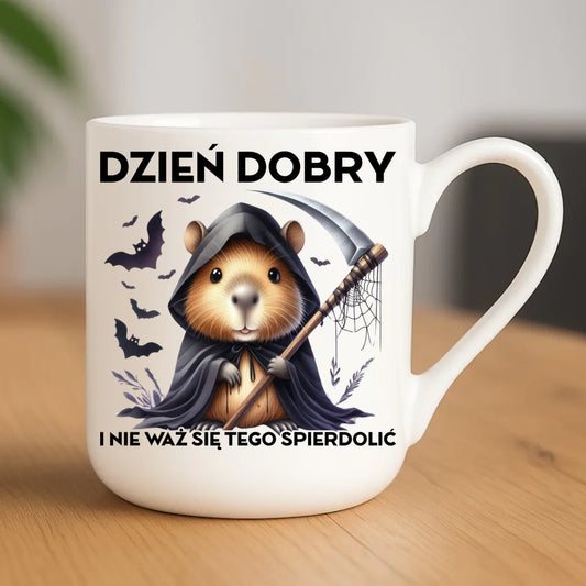 Kubek elegant halloweenowy - Kapibara Żniwiarz - Dzień dobry - bez cenzury HL20 - StoryCups.pl