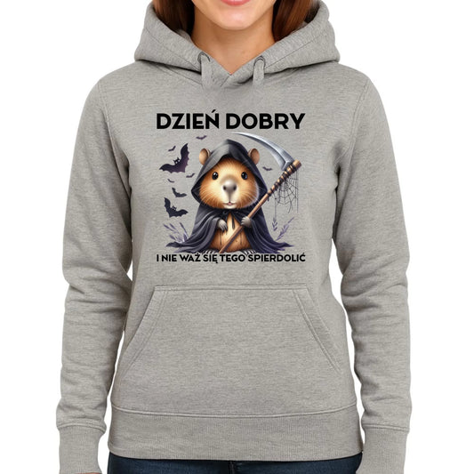 Bluza damska z kapturem na halloween - Kapibara Żniwiarz - Dzień dobry - bez cenzury HL20 - StoryCups.pl