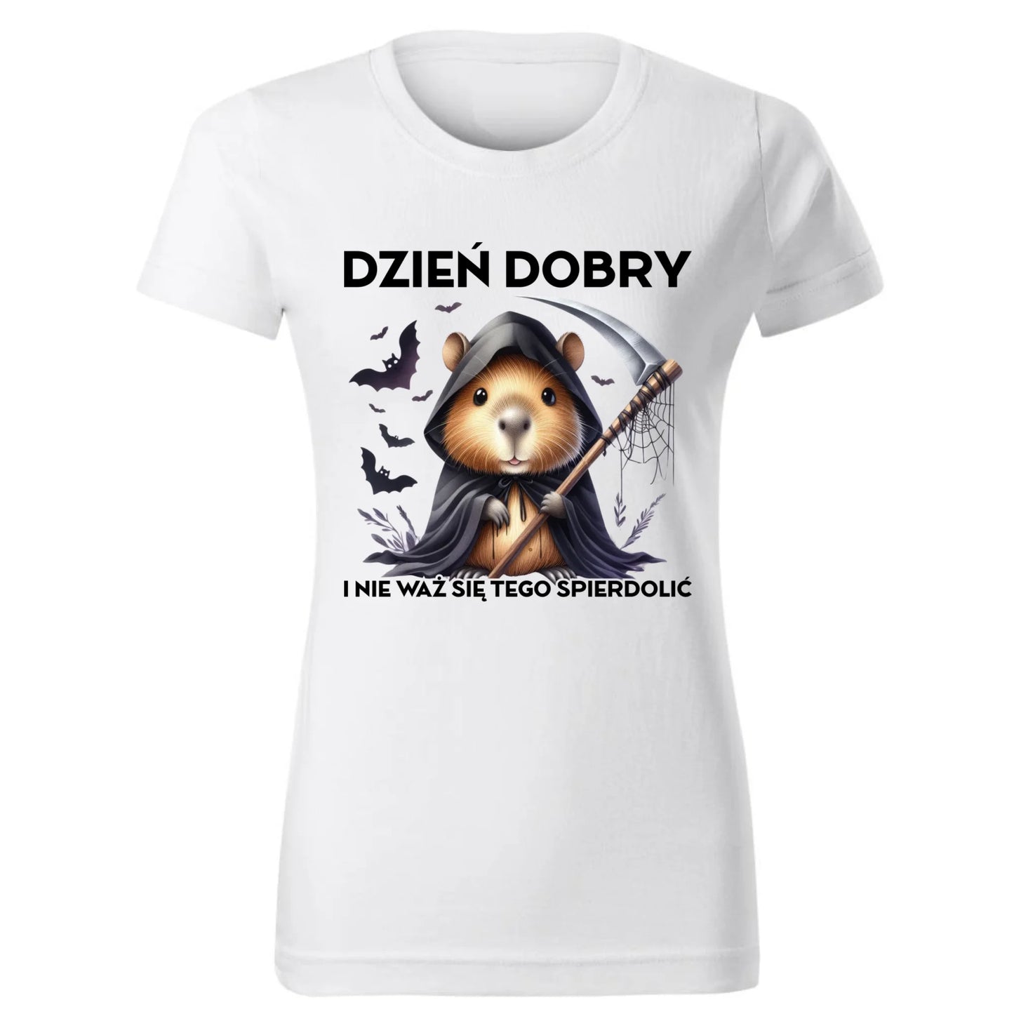 Koszulka damska halloweenowa - Kapibara Żniwiarz - Dzień dobry - bez cenzury HL20 - StoryCups.pl