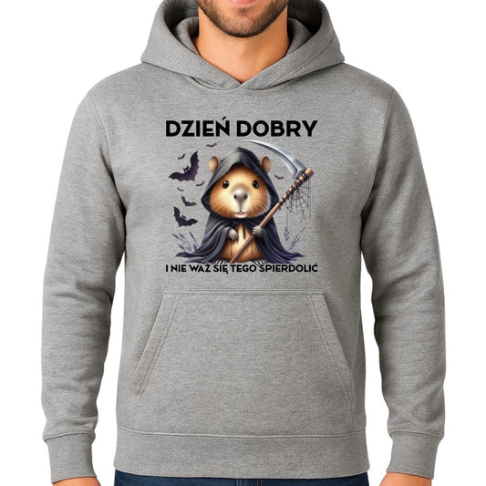 Bluza męska z kapturem na halloween - Kapibara Żniwiarz - Dzień dobry - bez cenzury HL20 - StoryCups.pl