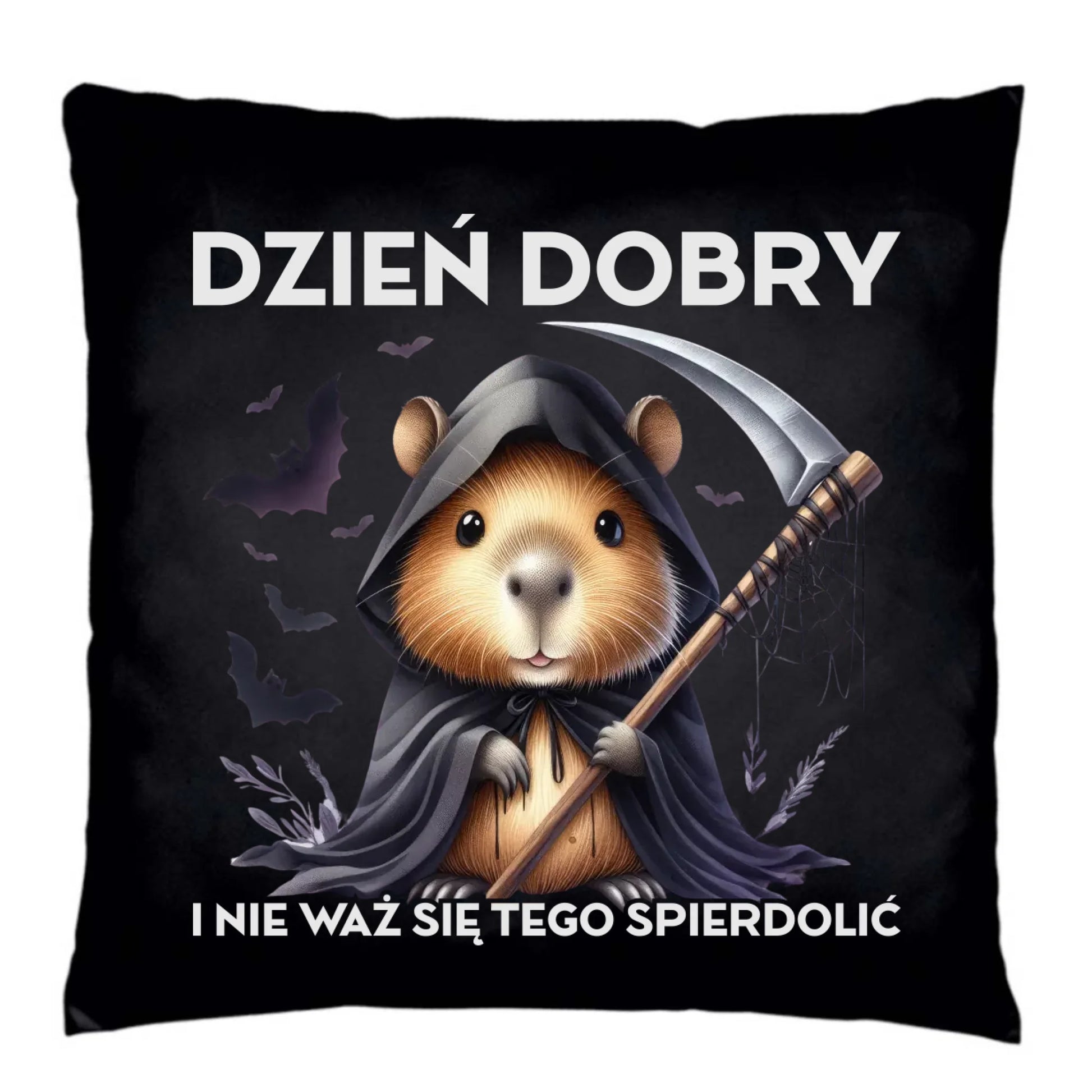 Poduszka dekoracyjna na halloween - Kapibara Żniwiarz - Dzień dobry - bez cenzury HL20 - StoryCups.pl