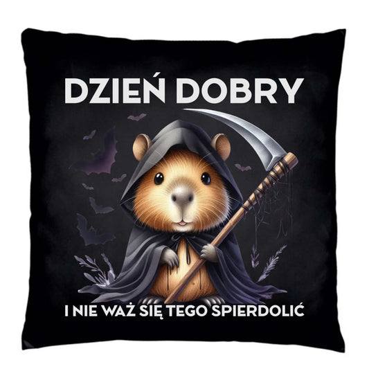 Poduszka dekoracyjna na halloween - Kapibara Żniwiarz - Dzień dobry - bez cenzury HL20 - StoryCups.pl
