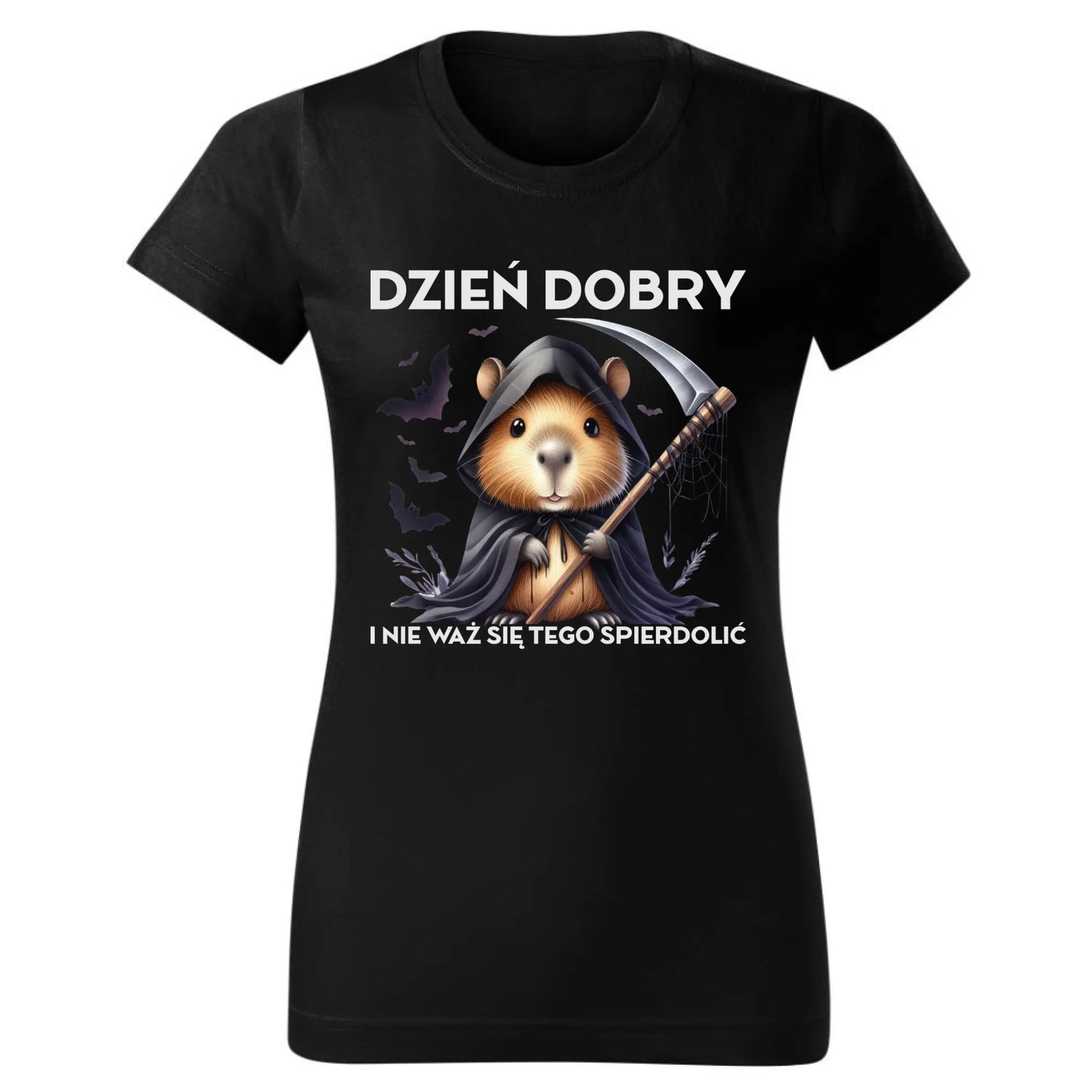 Koszulka damska halloweenowa - Kapibara Żniwiarz - Dzień dobry - bez cenzury HL20 - StoryCups.pl