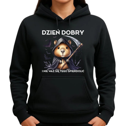 Bluza damska z kapturem na halloween - Kapibara Żniwiarz - Dzień dobry - bez cenzury HL20 - StoryCups.pl