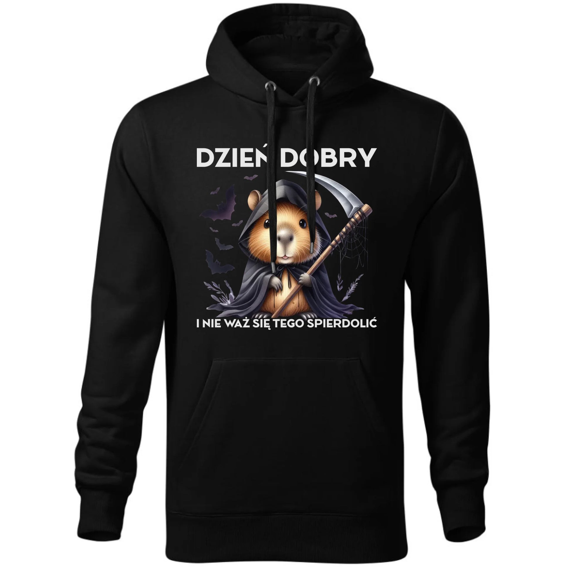 Bluza męska z kapturem na halloween - Kapibara Żniwiarz - Dzień dobry - bez cenzury HL20 - StoryCups.pl