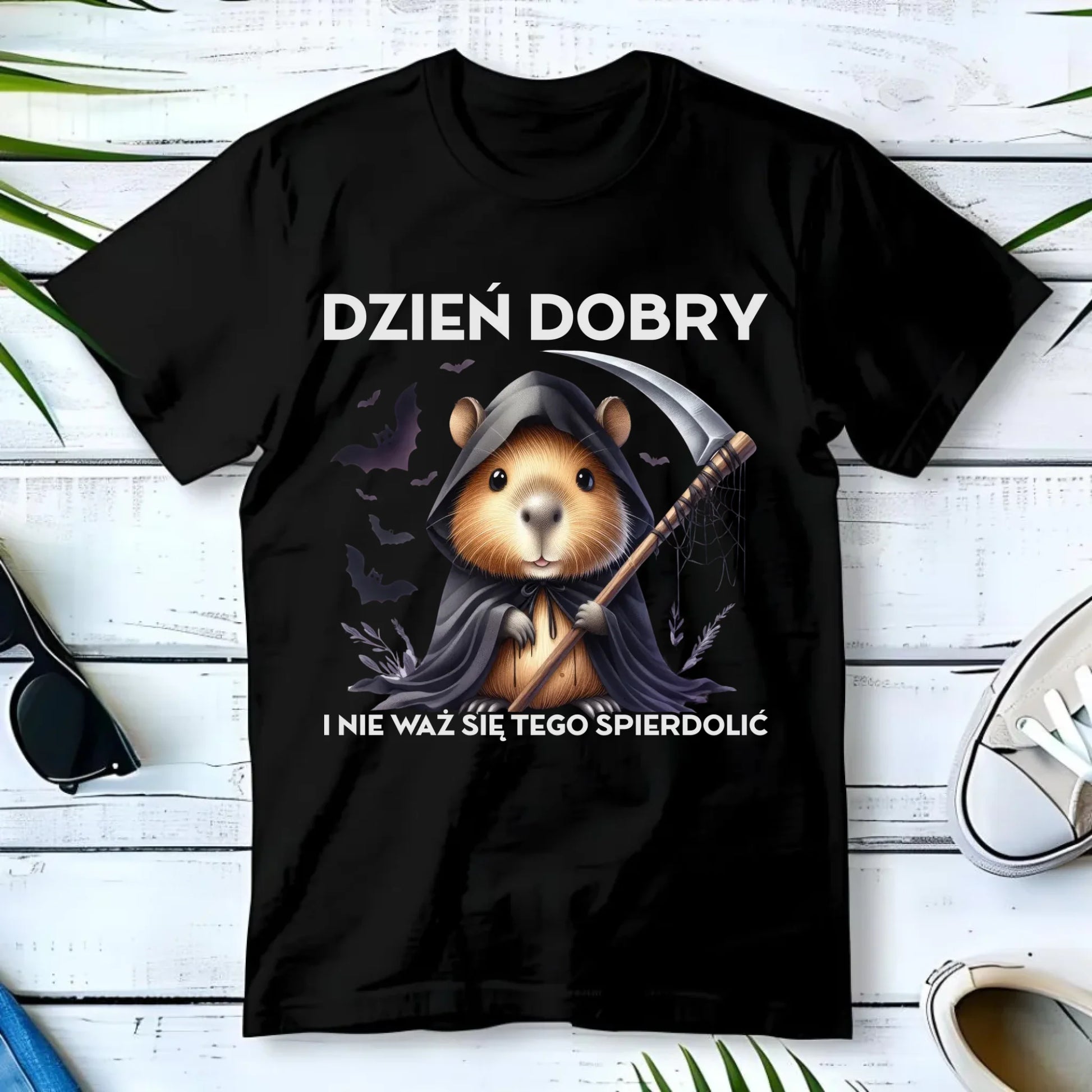 Koszulka męska halloweenowa - Kapibara Żniwiarz - Dzień dobry - bez cenzury HL20 - StoryCups.pl