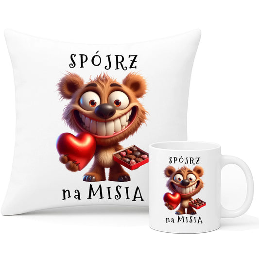 Zestaw poduszka i kubek - Spójrz na Misia W31 - StoryCups.pl
