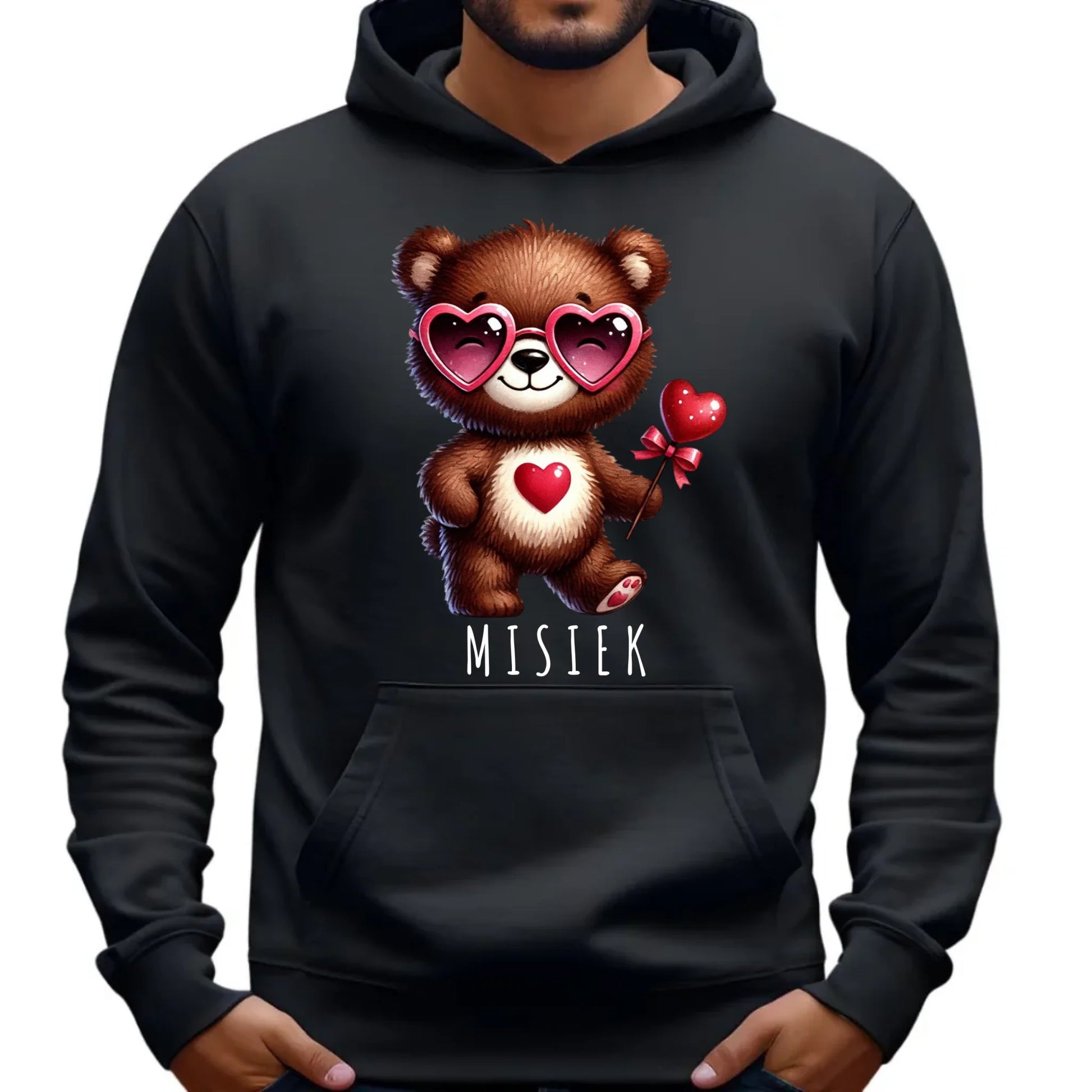 Bluza męska z kapturem - Misiek z sercem W34 - StoryCups.pl