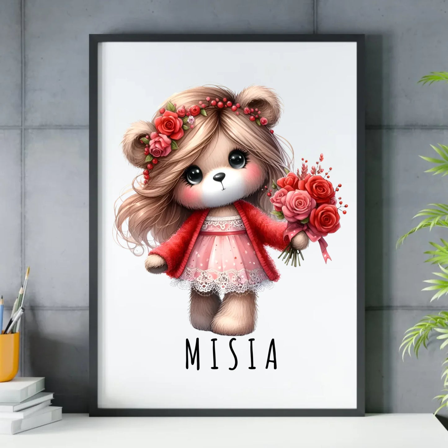 Plakat w ramie - prezent dla dziewczyny - Urocza Misia W35 - StoryCups.pl