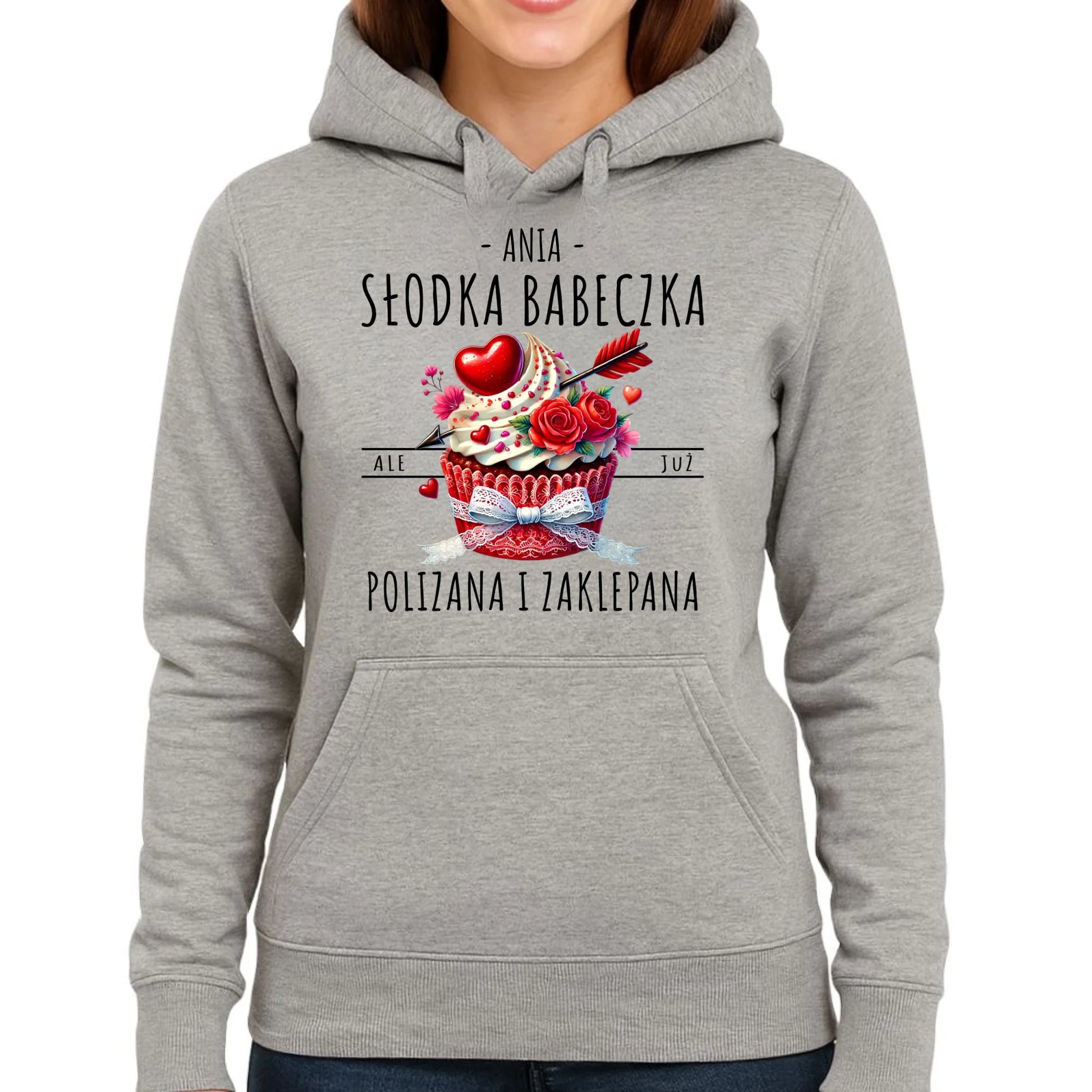 Bluza damska z kapturem - Słodka babeczka polizana i zaklepana - personalizowana W37 - StoryCups.pl