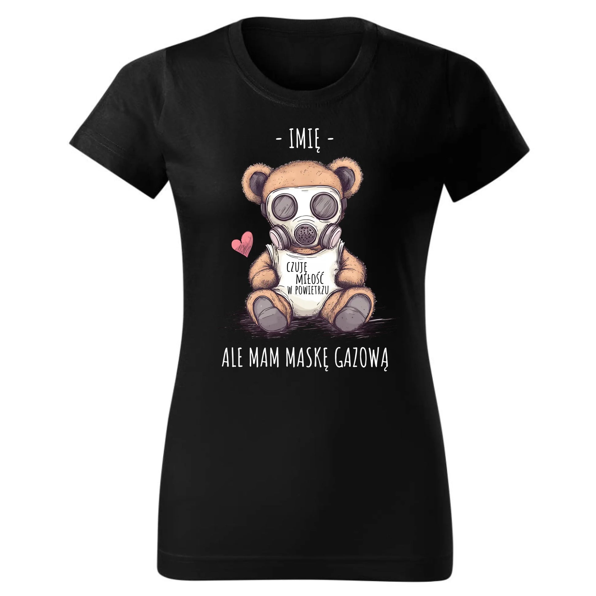 Koszulka damska - Miś w masce gazowej - Czuję miłość w powietrzu - personalizowana W38 - StoryCups.pl