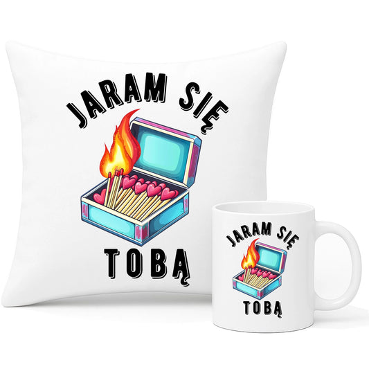 Zestaw poduszka i kubek dla zakochanych - Jaram się Tobą W39 - StoryCups.pl