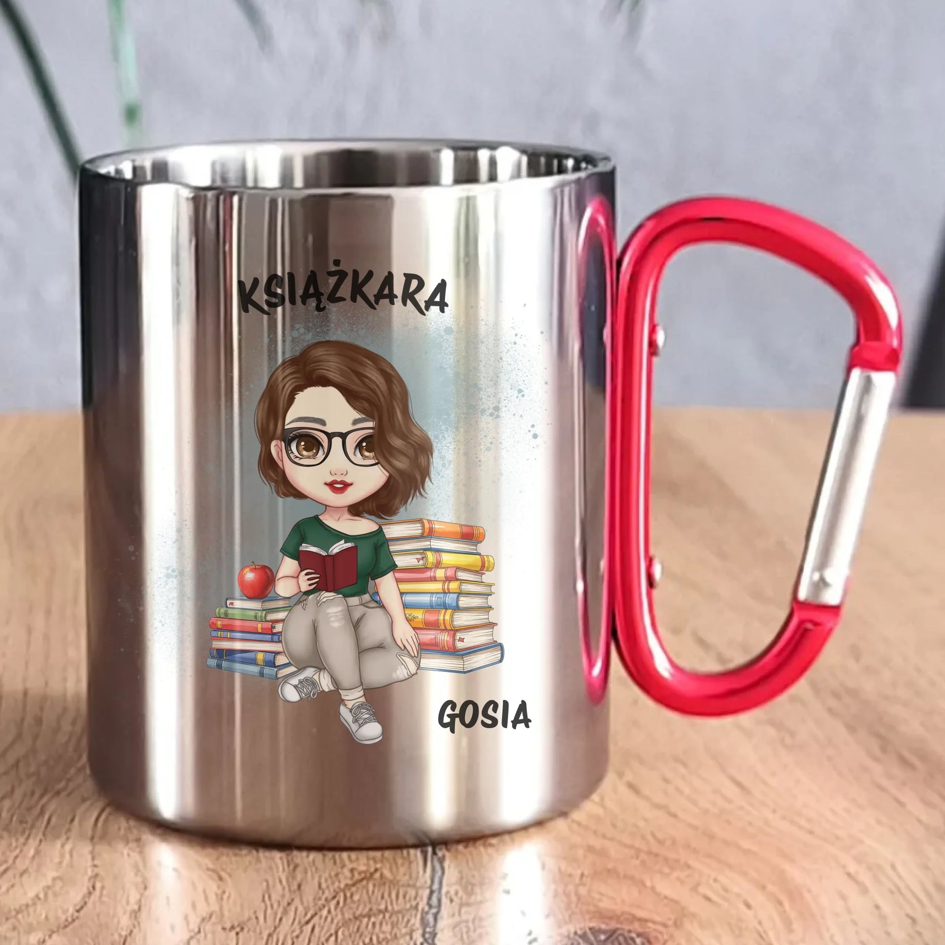 Kubek metalowy - Książkara - Prezent dla miłośniczki czytania książek - personalizowany DZ03 - StoryCups.pl
