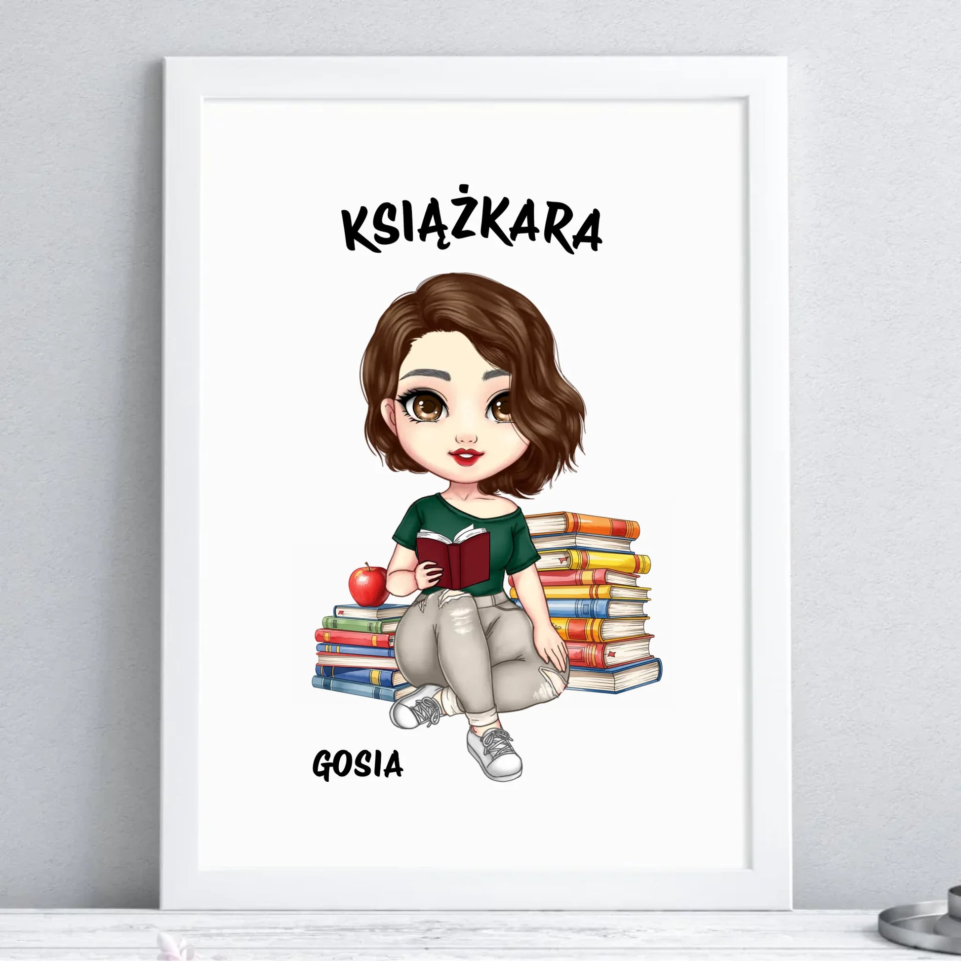 Plakat w ramie - Książkara - Prezent dla miłośniczki czytania książek - personalizowany DZ03 - StoryCups.pl