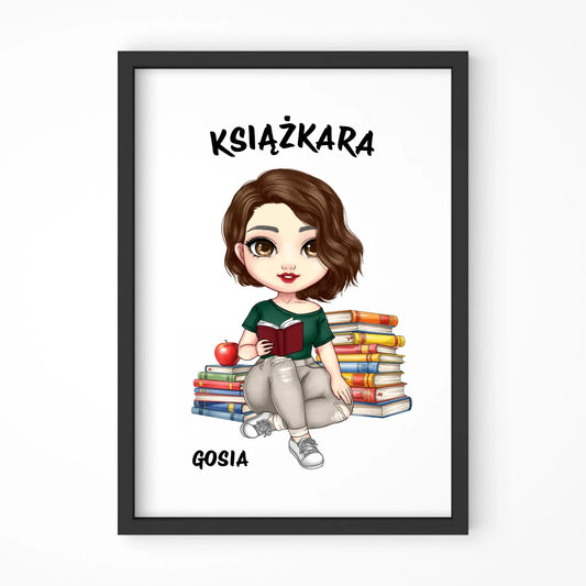 Plakat w ramie - Książkara - Prezent dla miłośniczki czytania książek - personalizowany DZ03 - StoryCups.pl