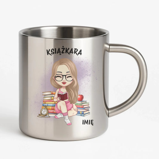 Kubek metalowy - Książkara - Prezent dla miłośniczki czytania książek - personalizowany DZ04 - StoryCups.pl