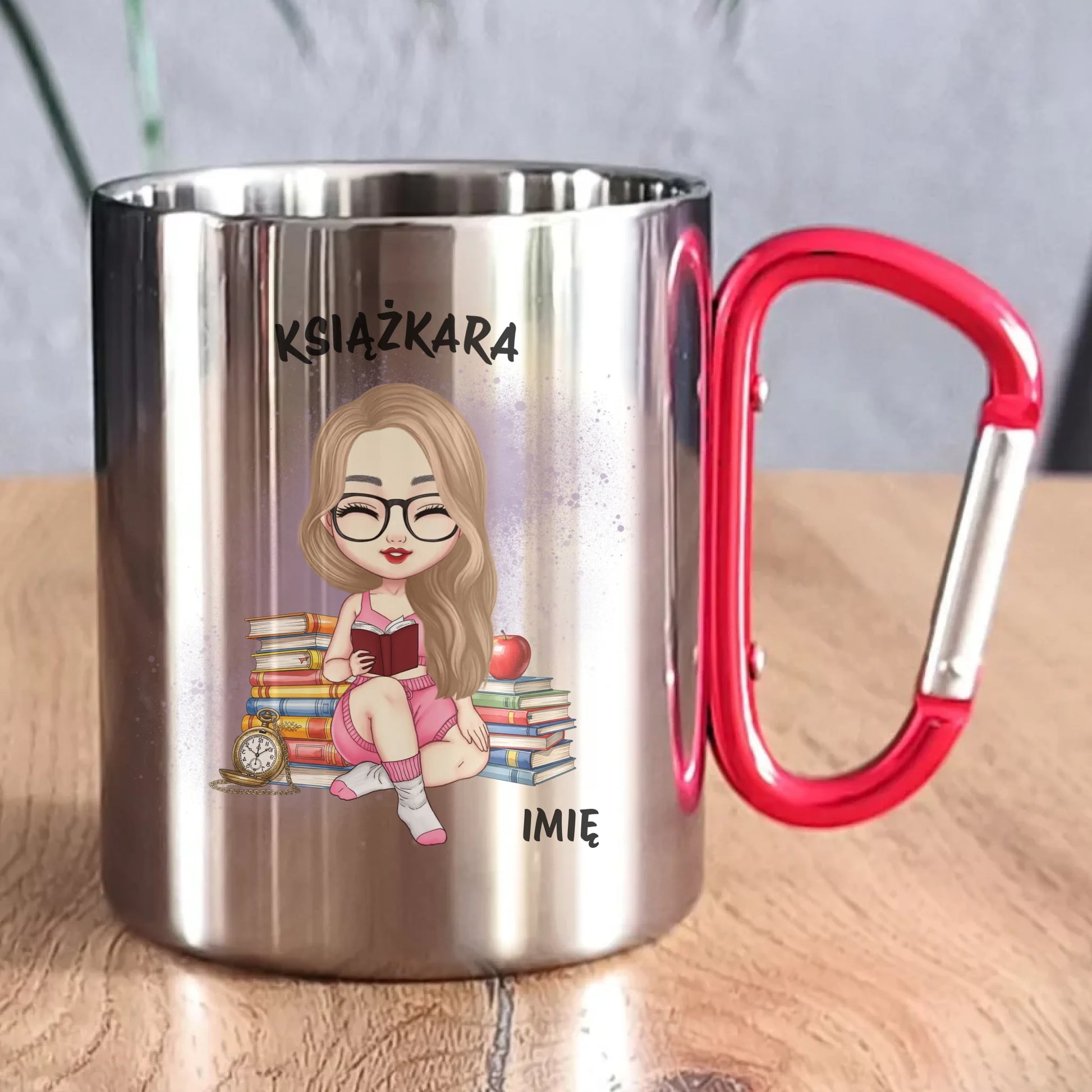 Kubek metalowy - Książkara - Prezent dla miłośniczki czytania książek - personalizowany DZ04 - StoryCups.pl