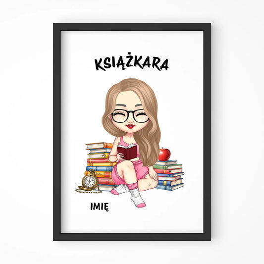Plakat w ramie - Książkara - Prezent dla miłośniczki czytania książek - personalizowany DZ04 - StoryCups.pl