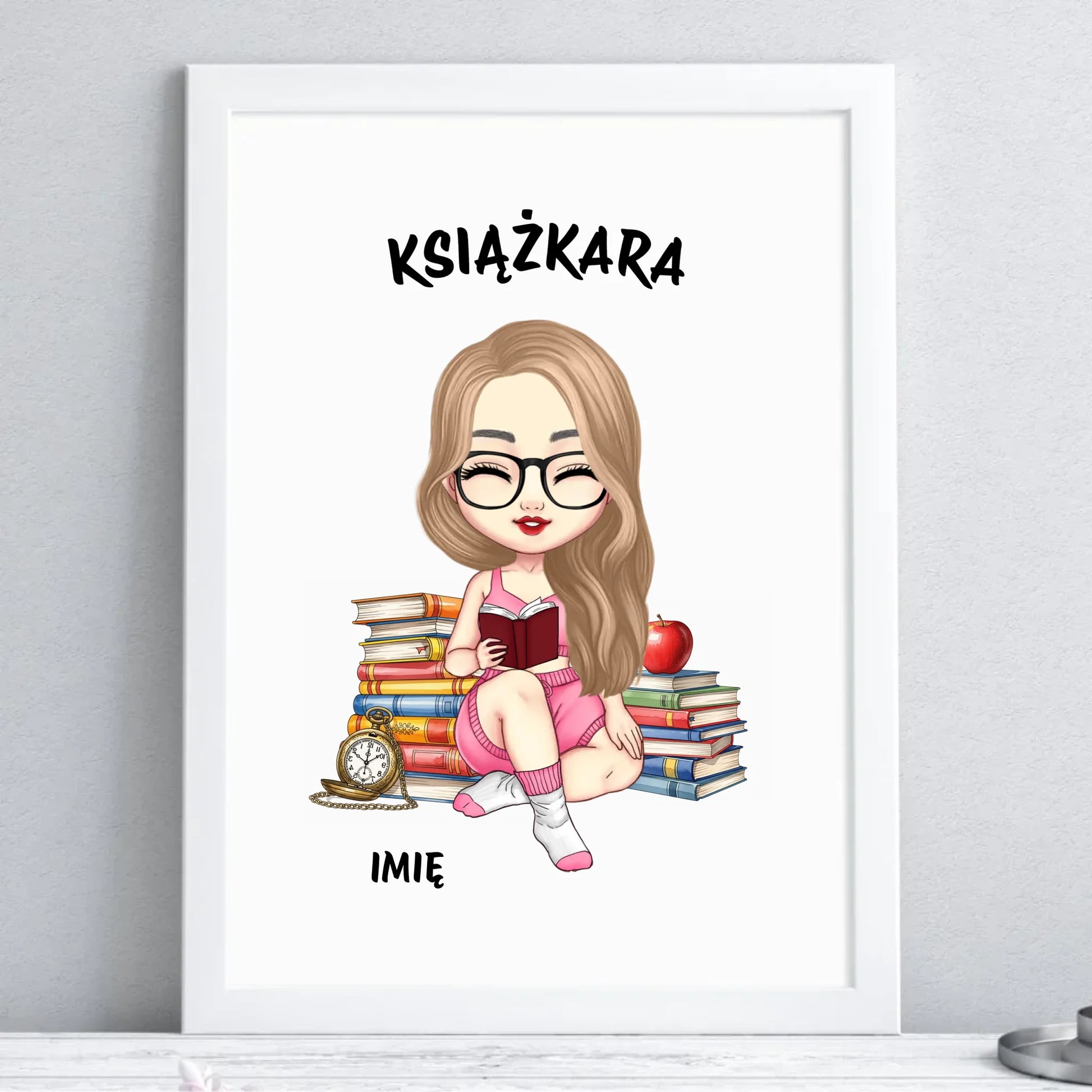 Plakat w ramie - Książkara - Prezent dla miłośniczki czytania książek - personalizowany DZ04 - StoryCups.pl