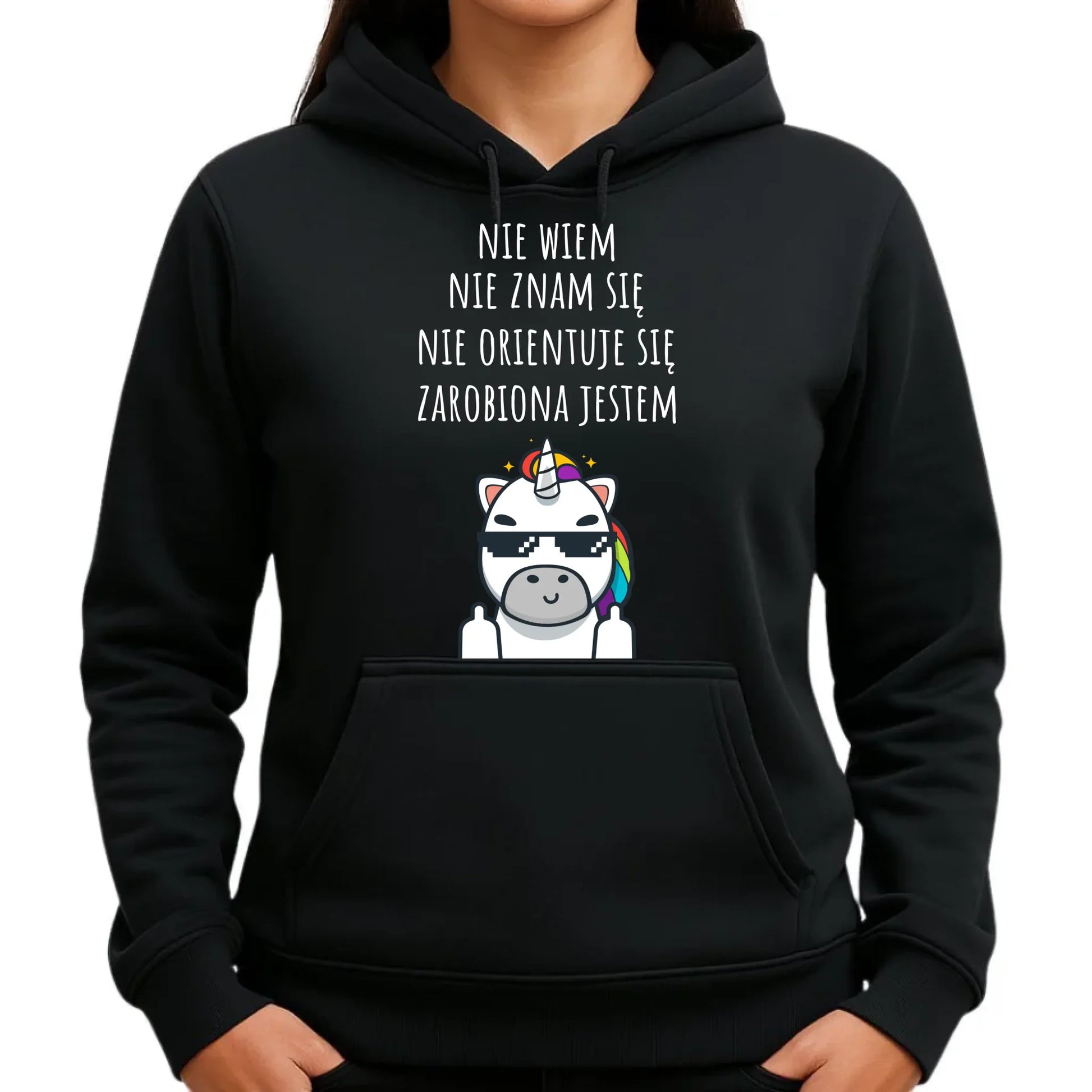 Bluza damska z kapturem - Nie wiem, nie znam się, zarobiona jestem DZ05 - StoryCups.pl