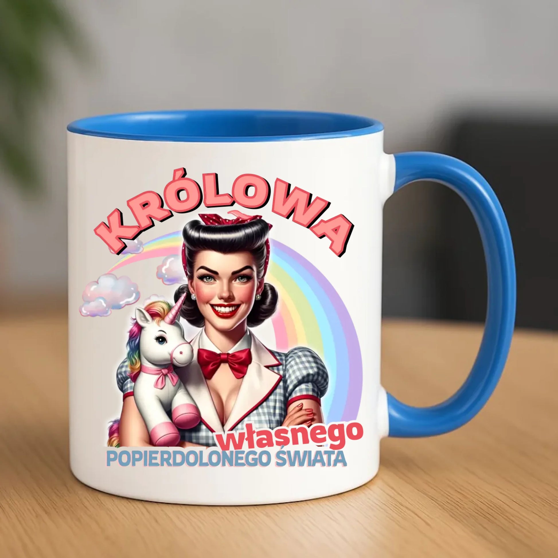 Śmieszny kubek retro – Królowa własnego popierd*onego świata - bez cenzury DZ08 - StoryCups.pl