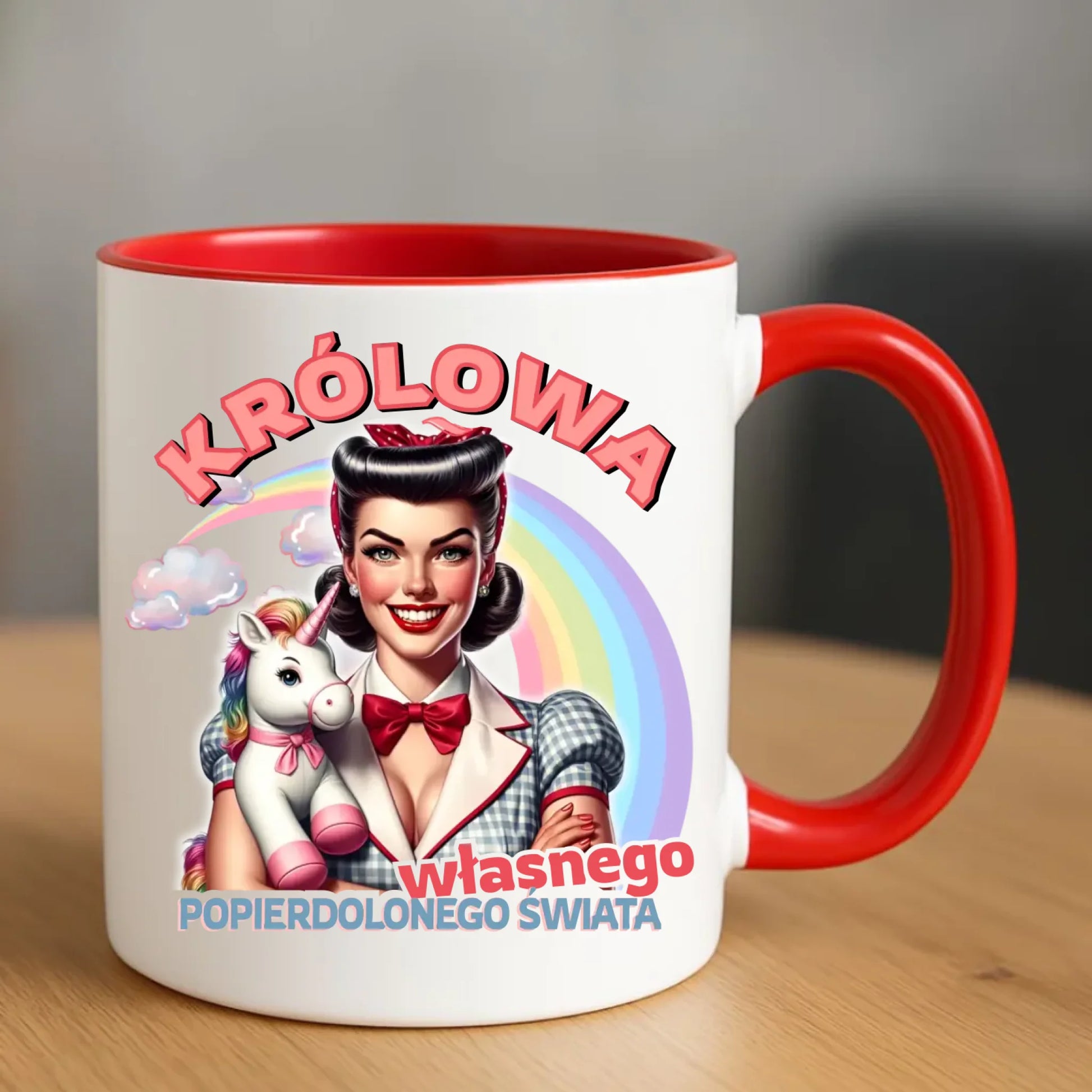 Śmieszny kubek retro – Królowa własnego popierd*onego świata - bez cenzury DZ08 - StoryCups.pl