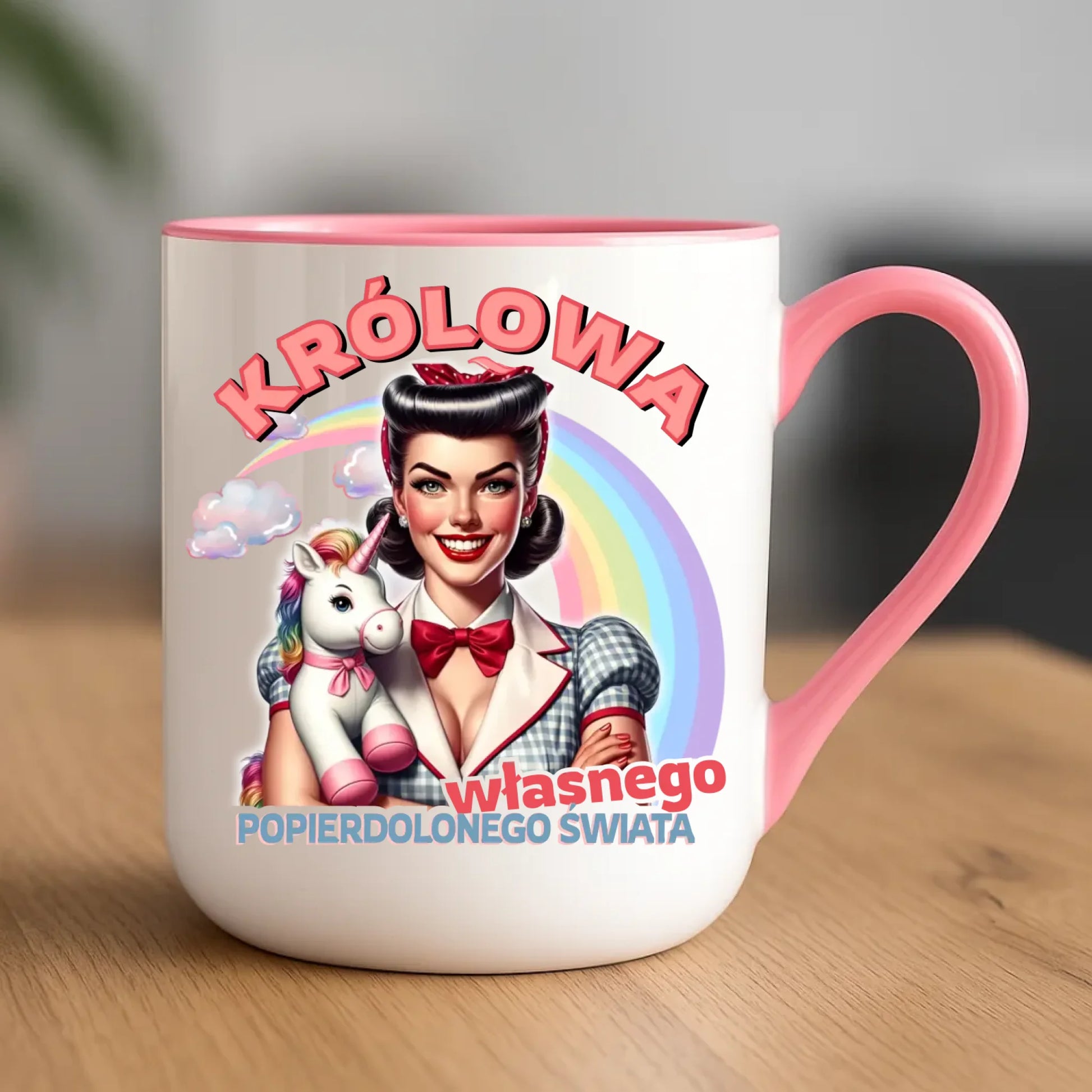 Śmieszny kubek elegant retro – Królowa własnego popierd*onego świata - bez cenzury DZ08 - StoryCups.pl