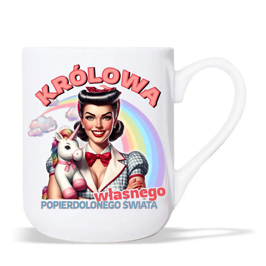 Śmieszny kubek elegant retro – Królowa własnego popierd*onego świata - bez cenzury DZ08 - StoryCups.pl